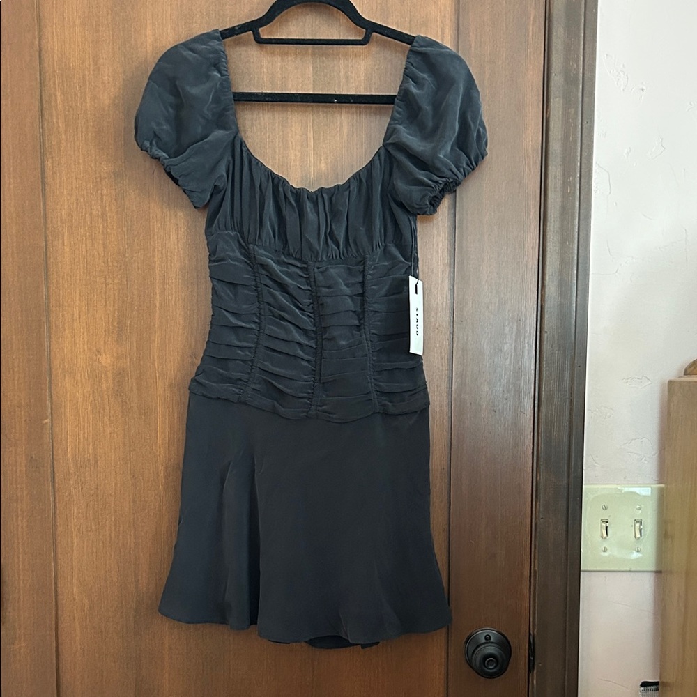 NWT STAUD Black Ruched Dress size 2